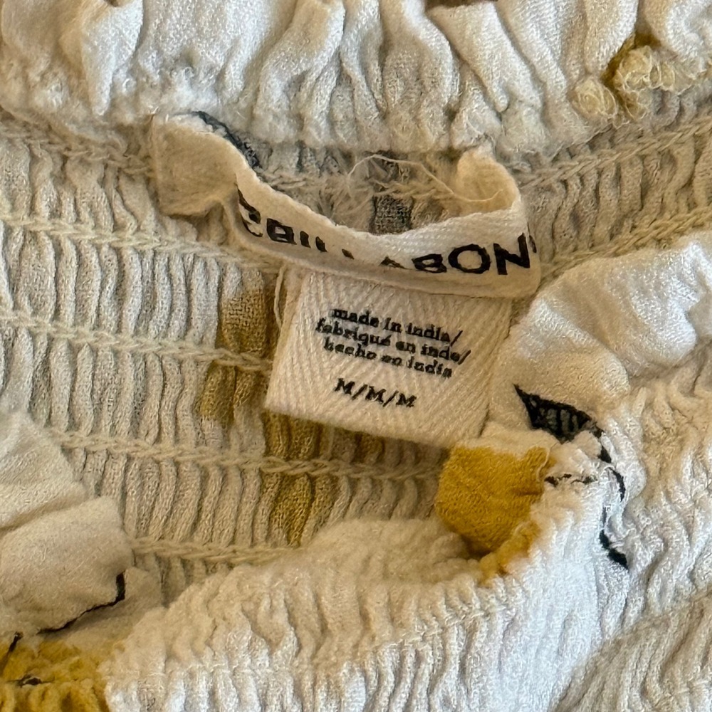 Billabong Womens Yellow Floral Smocked Tie Shoulder Romper White Size Medium - Picture 3 of 7